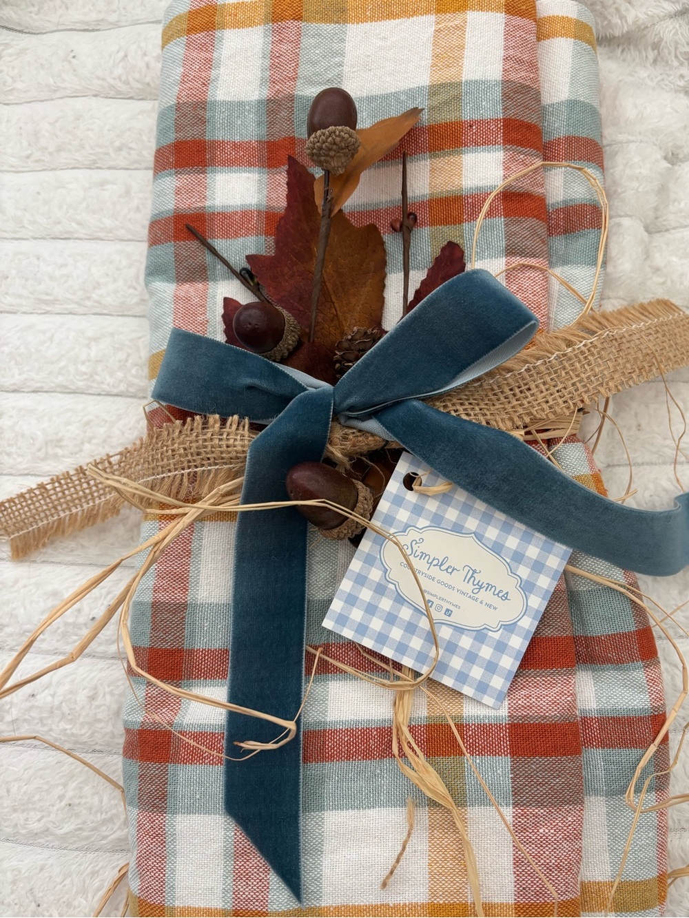 Fall Country Plaid Cotton Table- Runner Rust, Mustard Country Blue Final Sale